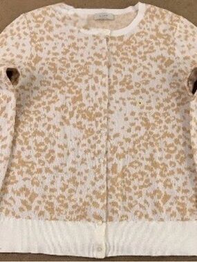 LOFT Cream and Camel Leopard-Print Cardigan
